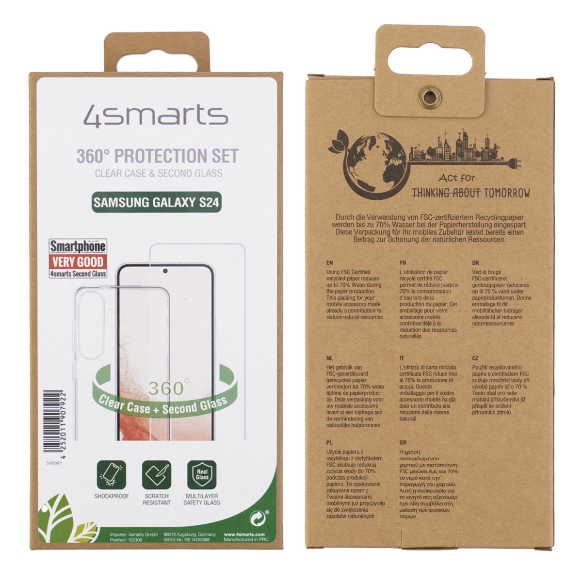 4smarts 360 Schutz Set – Backcover – für Samsung Galaxy S24, PC, Transparent