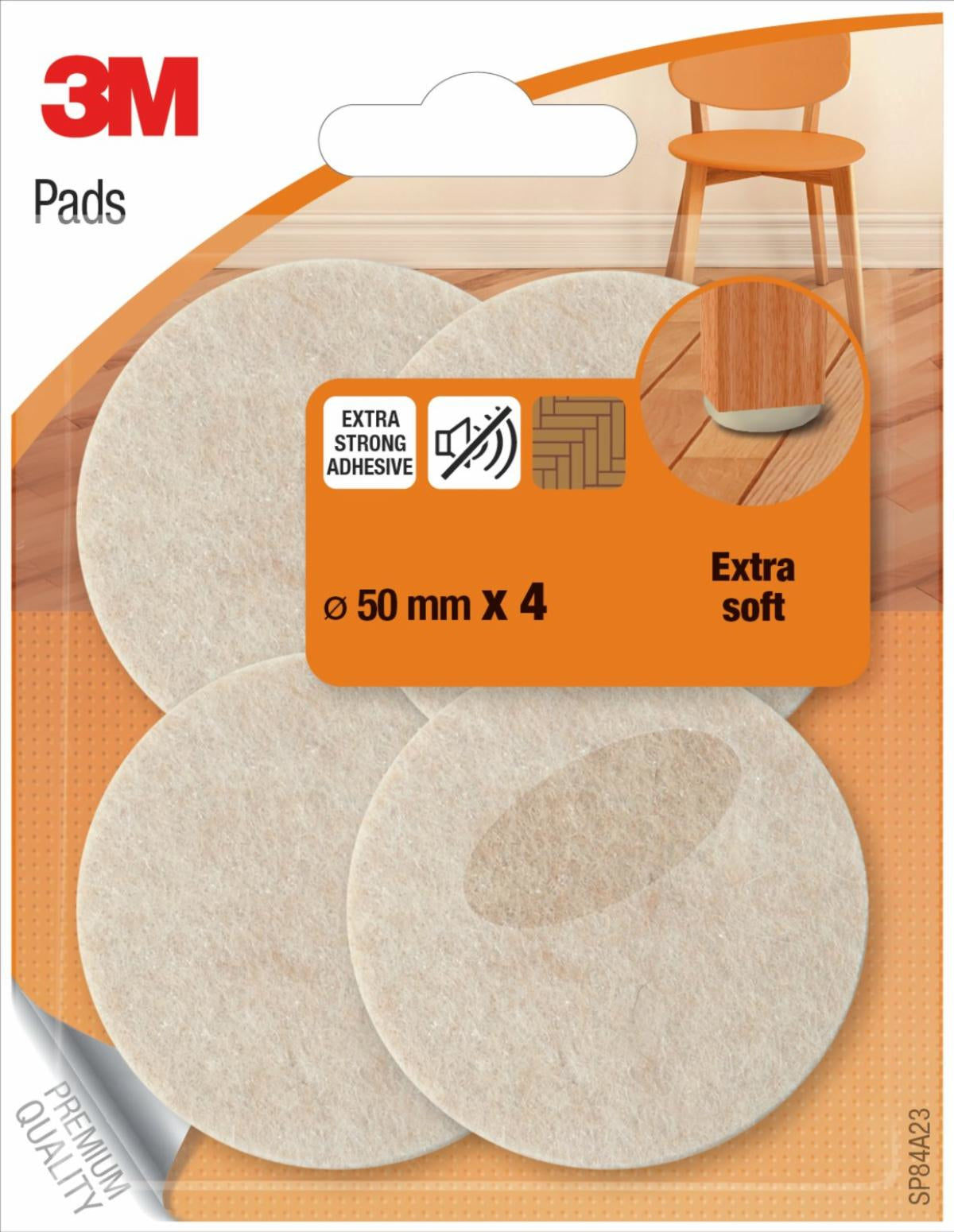 3M SP84A23 Filzgleiter rund Ø 50 mm – Beige – 4 Stück – extra starke Klebehaftung
