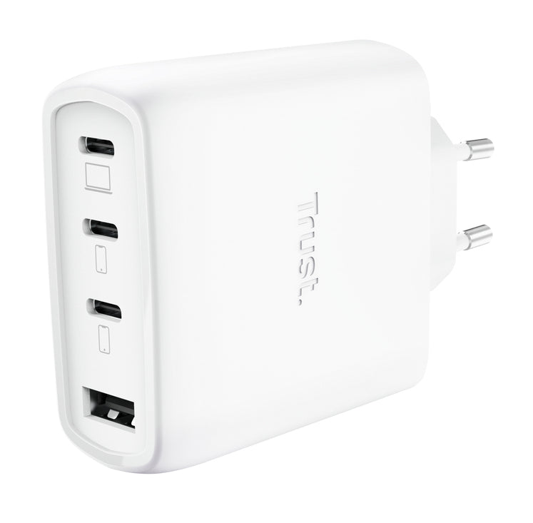 Trust Maxo USB-Ladegerät 65 W – USB-C×3, USB-A×1 – PD, PPS, QC 3.0/4 – GaN – EU-Stecker (Typ C)