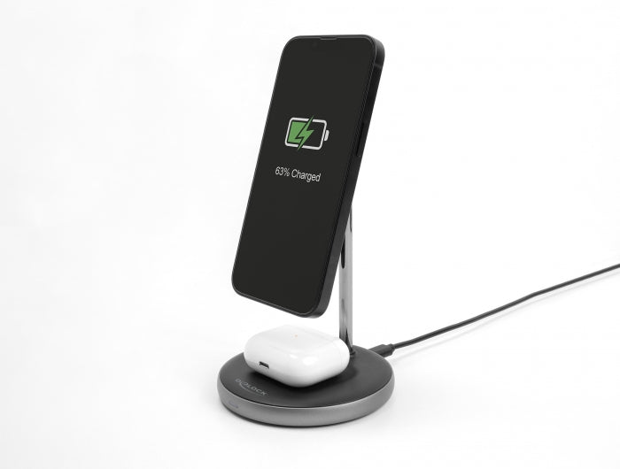 DeLOCK Qi Wireless Charger 2-in-1 – 5 W / 7,5 W / 10 W / 15 W, Schwarz, Grau, Weiss