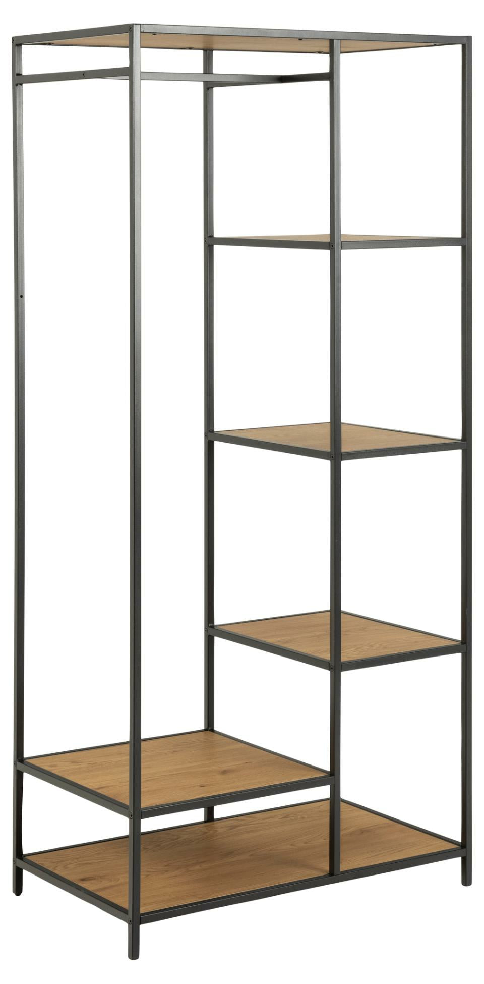 Actona Garderobe mit Schuhregal – MDF/Holz, Schwarz/Eiche, 5 Regale, 77 × 45 × 165 cm