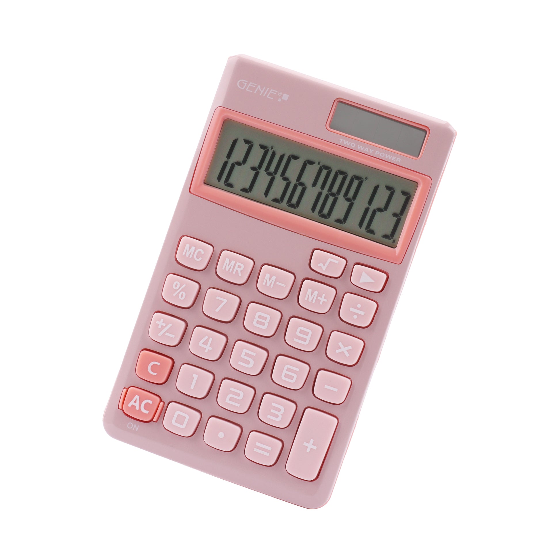 Genie Taschenrechner 212P – 12-stellig – Solar/Batterie – Pink