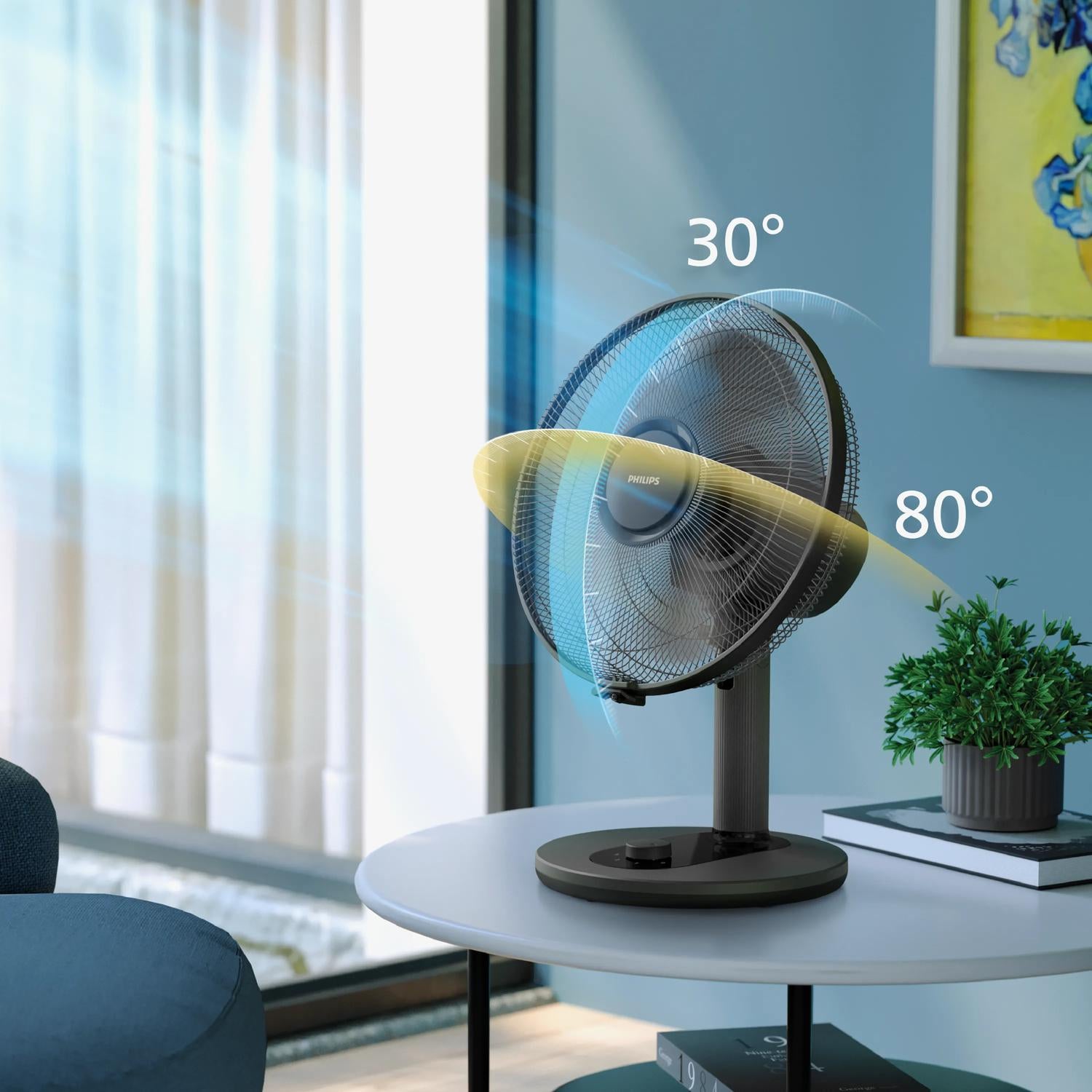 Philips Tischventilator CX1030/01 – 35 cm, 3 Stufen, oszillierend, 35 W, 45 dB(A), Schwarz