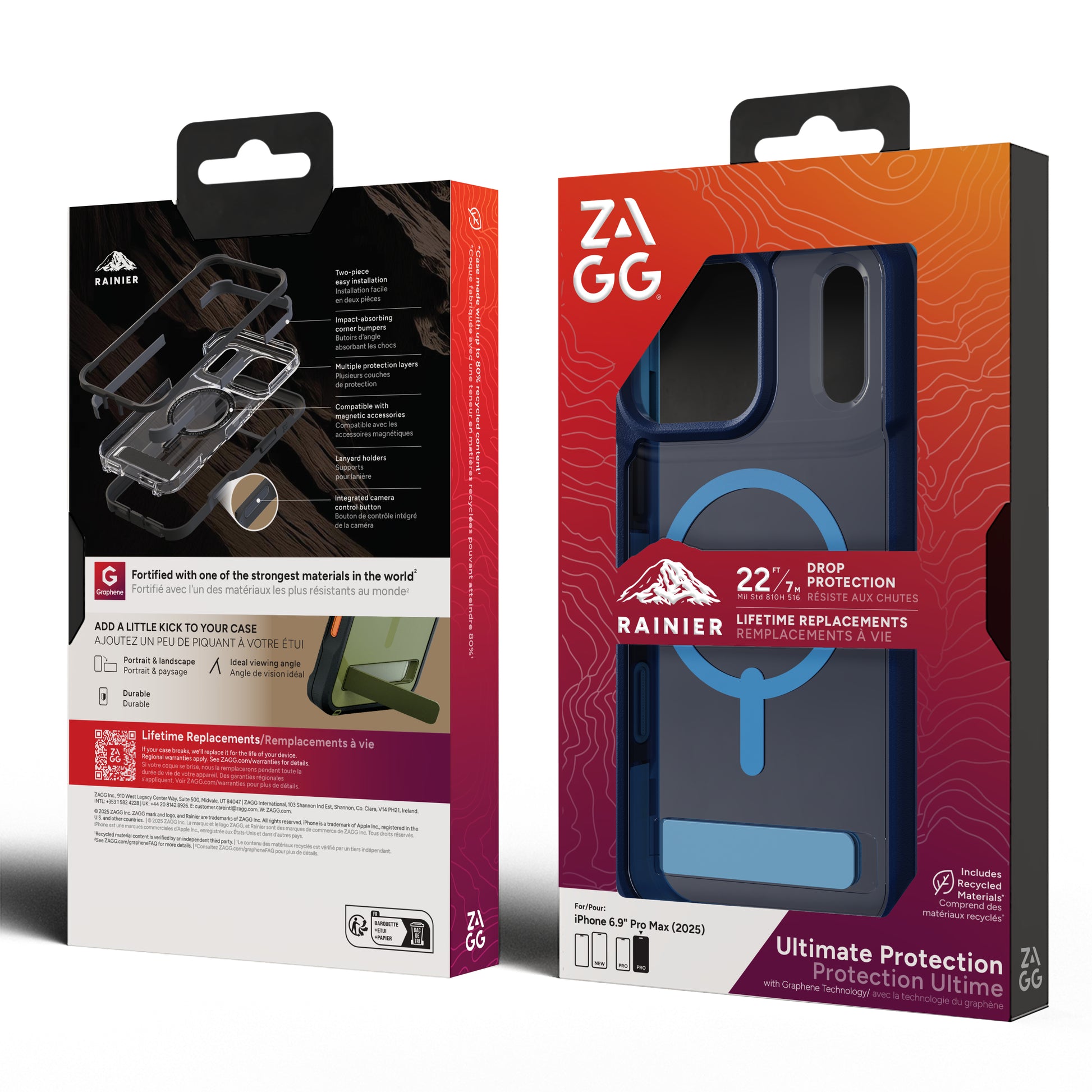 ZAGG Rainier Snap Backcover – für Apple iPhone 17 Pro Max, mit Ständer, Graphen, Blau, bis 7 m Sturzsicher