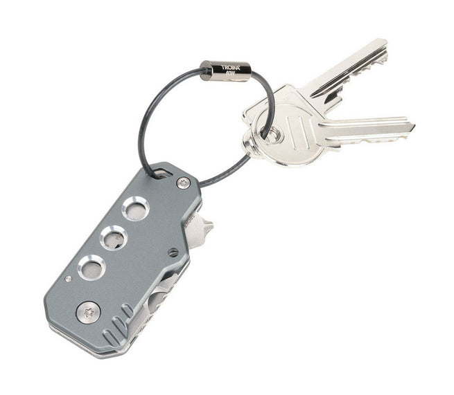 TROIKA Multitool-Schlüsselanhänger Keytool – 11 Funktionen, Flaschenöffner, Aluminium/Edelstahl, Grau