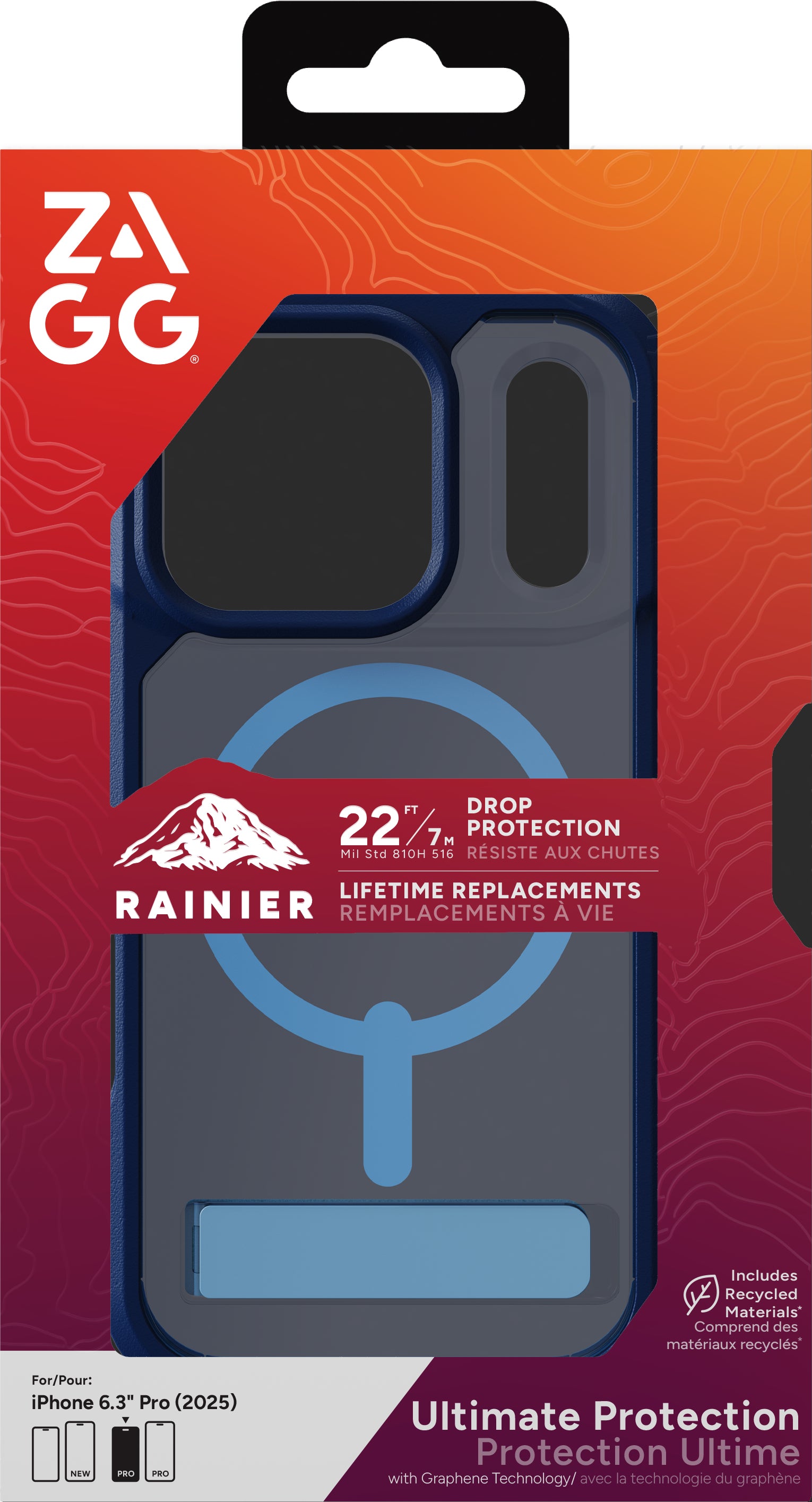 ZAGG Rainier Snap Backcover – für Apple iPhone 17 Pro, mit Ständer, Graphen, Blau, bis 7 m sturzsicher