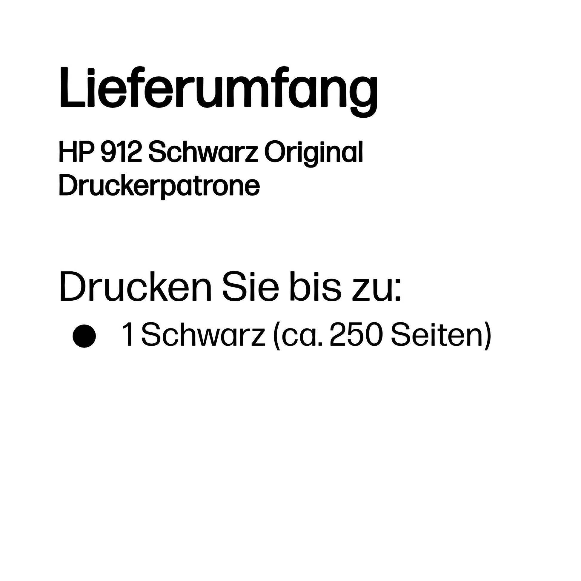 HP 912 Schwarz Tintenpatrone (Original) – 250 Seiten – für OfficeJet, OfficeJet Pro