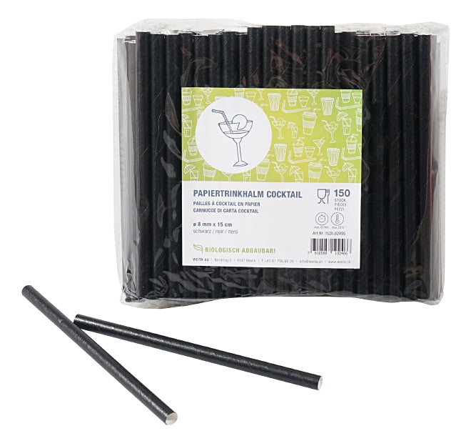 Weita Papierstrohhalme, Ø 8 mm 15 cm, schwarz – 150 Stk.