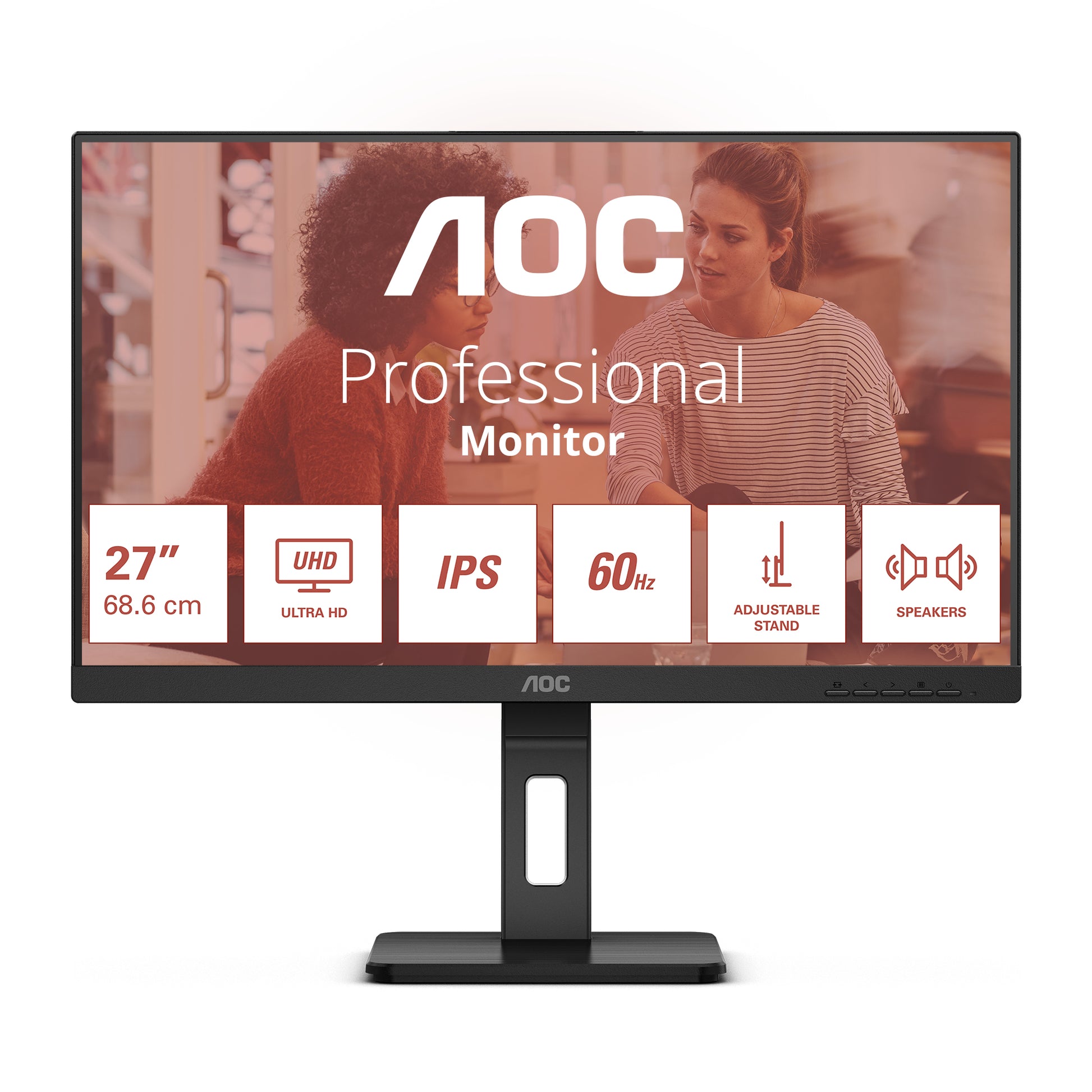 AOC U27E3UF – Monitor, 27", 60 Hz, 350 cd/m², Adaptive Sync, Daisy Chain, USB-Hub, VESA 100 × 100, Schwarz