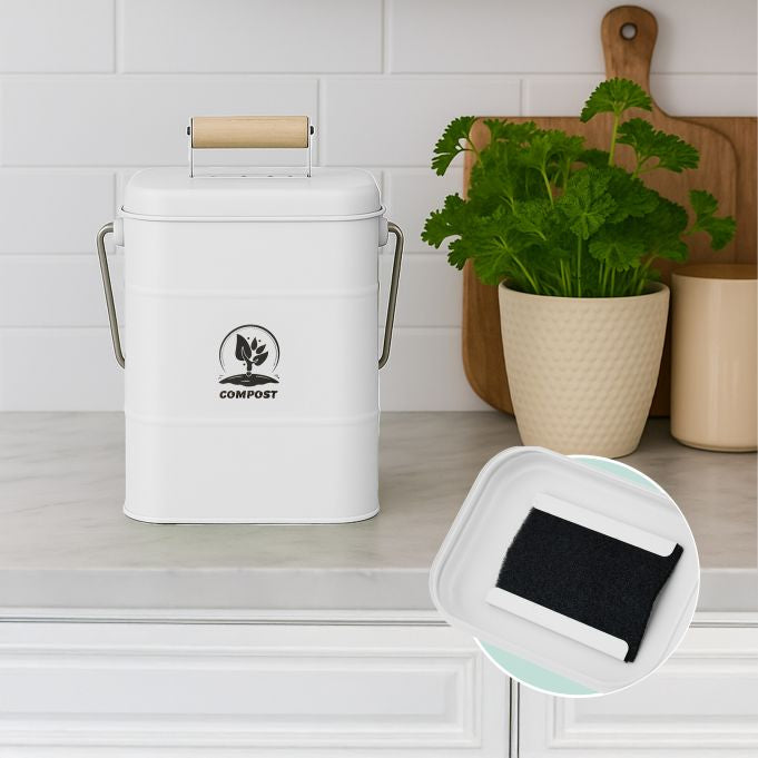 Relaxdays Komposteimer – 3,5 l – Naturkohle, rechteckig – Weiss
