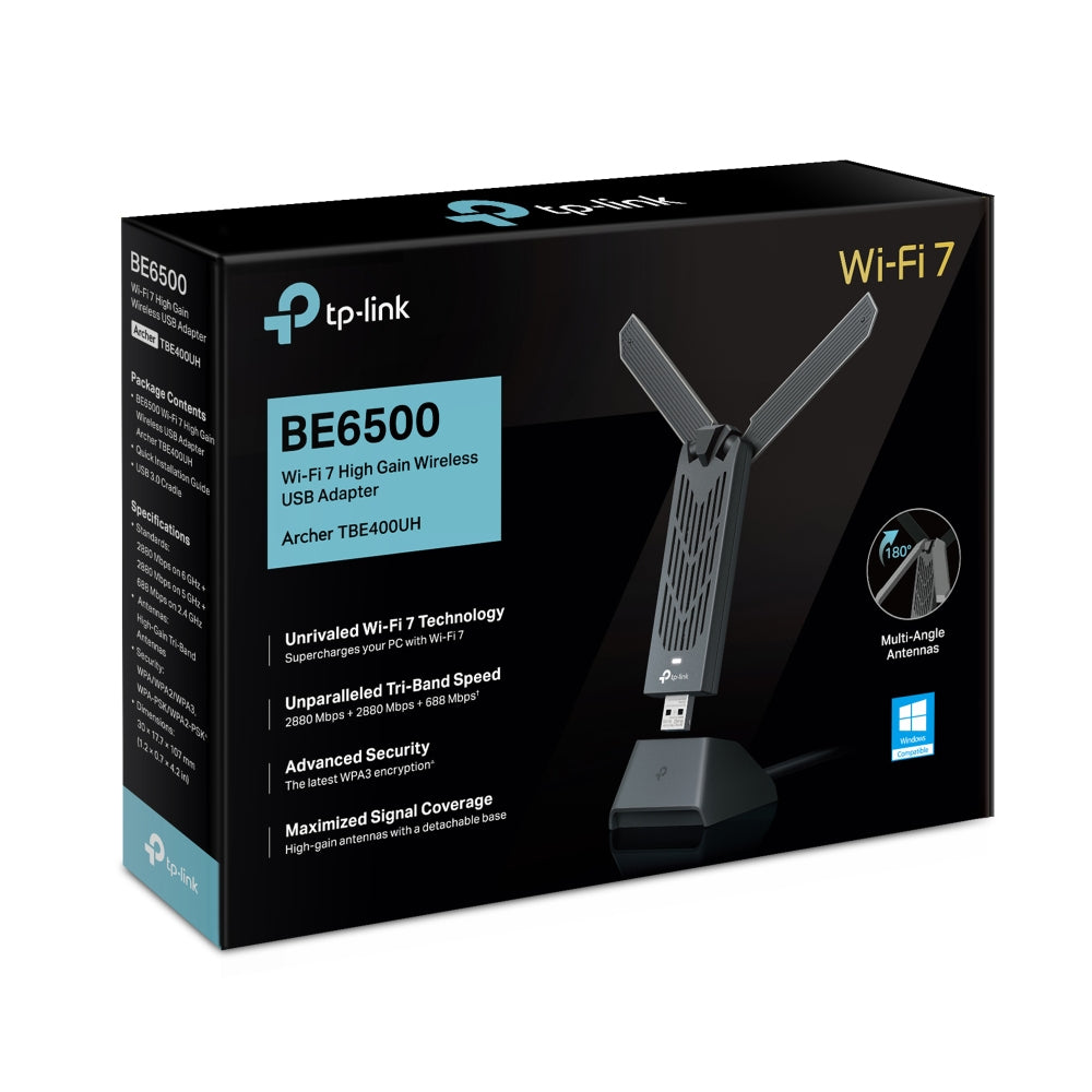 TP-Link Archer TBE400UH (BE6500) USB-WLAN-Adapter – Wi-Fi 7 (802.11be), Tri-Band 6/5/2,4 GHz