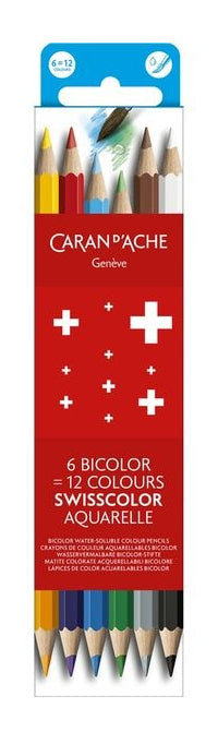 Caran d-Ache Caran d'Ache Aquarellfarbstifte Swisscolor Bicolor – mehrfarbig, im Kartonetui, Ø 2,95 mm