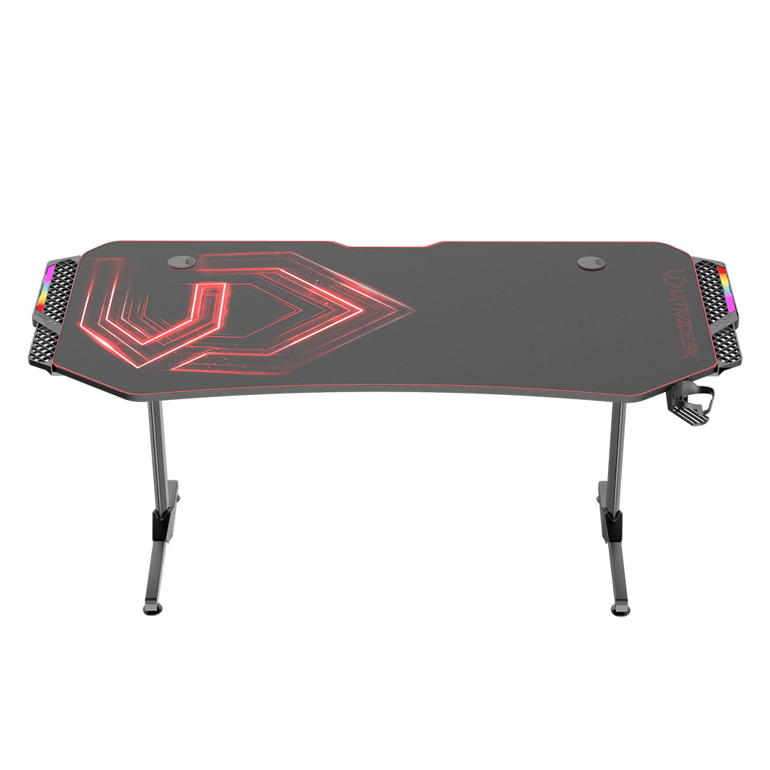 Ultradesk Rollbarer Computertisch, 1'750×750×760 mm, RGB-LED, USB-Hub mit 4 Anschlüssen, Schwarz/Rot
