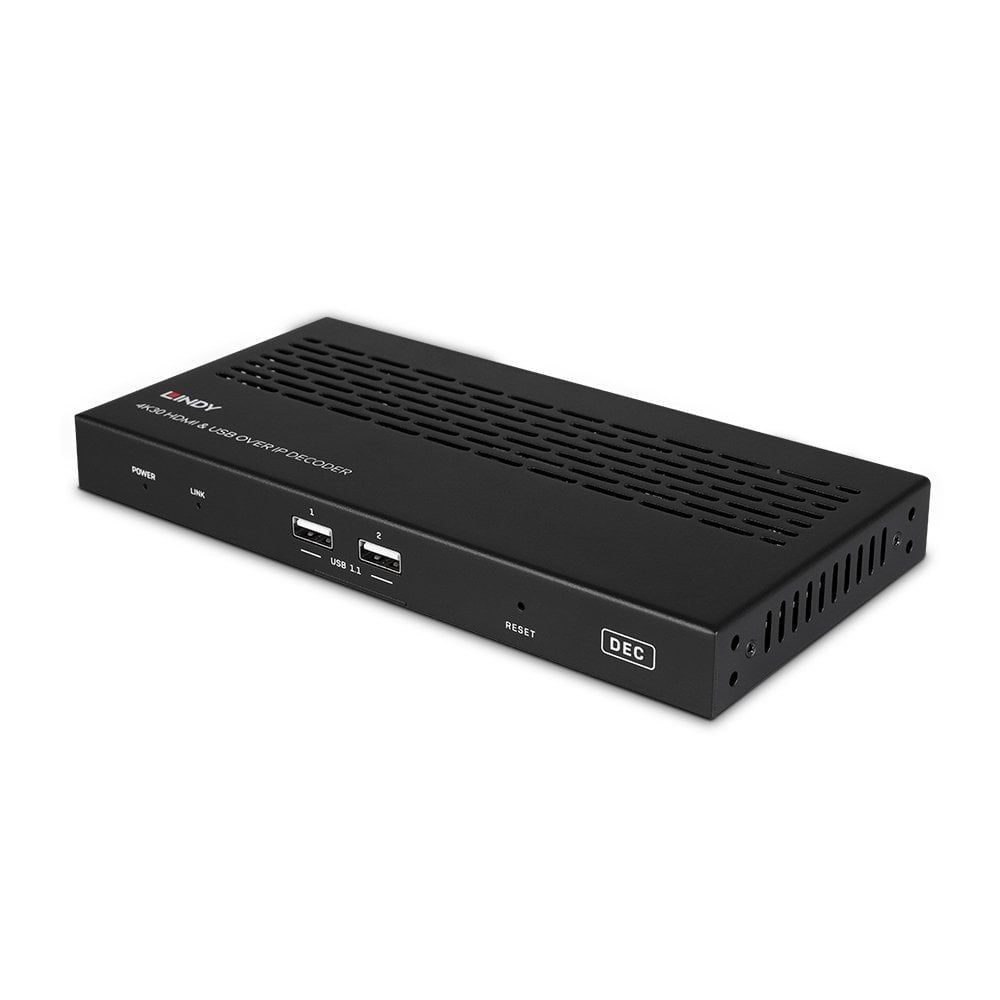 Lindy 4K30 HDMI & USB über IP – AV-Receiver – 4K UHD, 30 Hz, kabelgebunden, PoE (RJ‑45, HDMI 2.0) – Schwarz