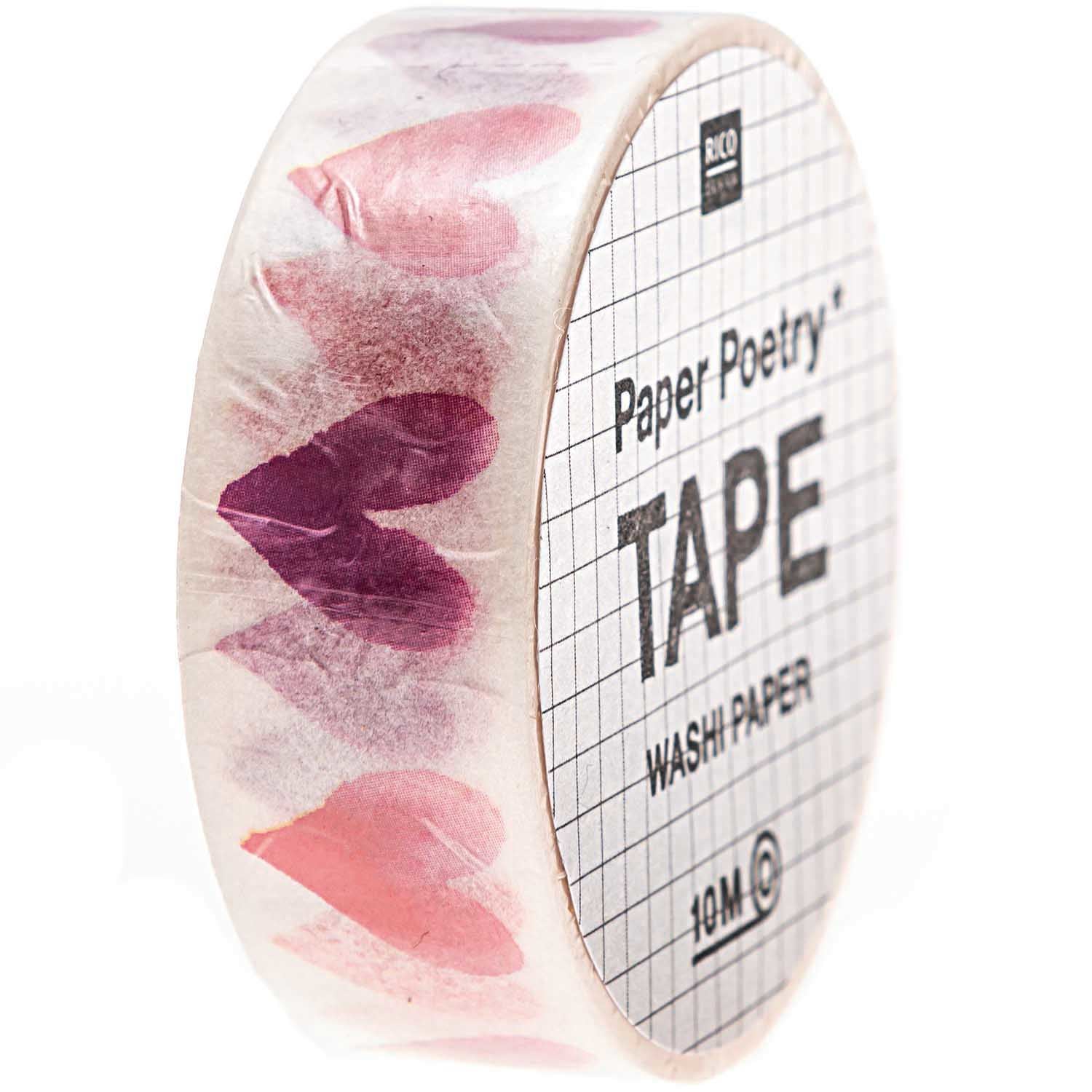 Rico Design Liebe Washi Tape – 15 mm × 10 m, pink/violett/weiss, gemustert, Papier, wiederablösbar, 1 Rolle