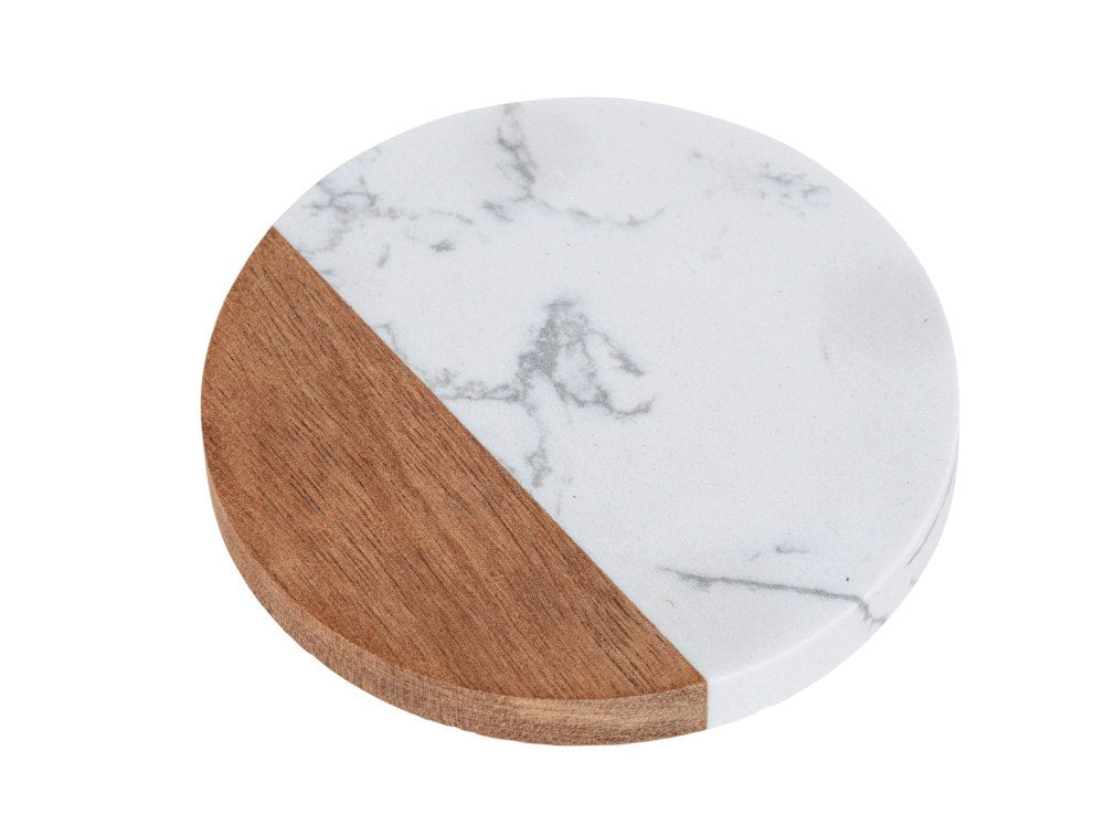 WENKO Untersetzer Marnie – Ø 10,0 cm, Marmor/Holz, Braun