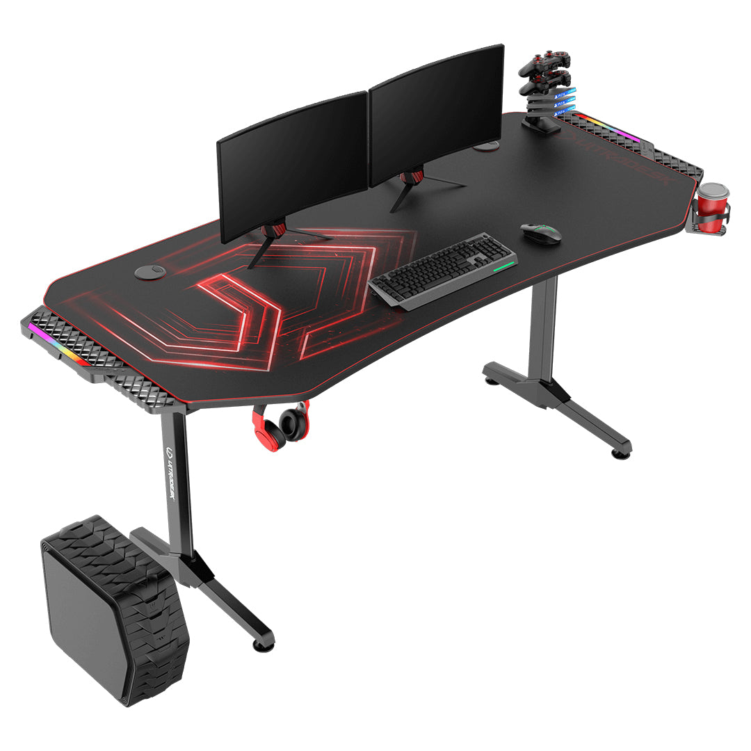 Ultradesk Rollbarer Computertisch, 1'750×750×760 mm, RGB-LED, USB-Hub mit 4 Anschlüssen, Schwarz/Rot