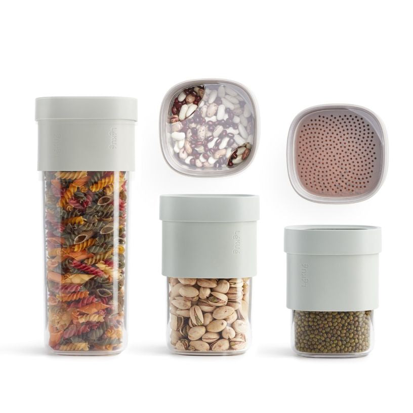 Lékué Vorratsdose 2,5 l, 10,5 × 21 × 26,5 cm, Polypropylen (PP), transparent/grün, 3-teilig