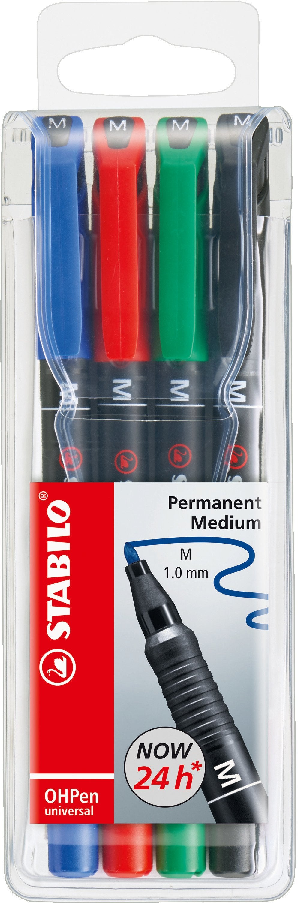 STABILO Permanent Marker – rot, blau, grün, schwarz, 4er Set