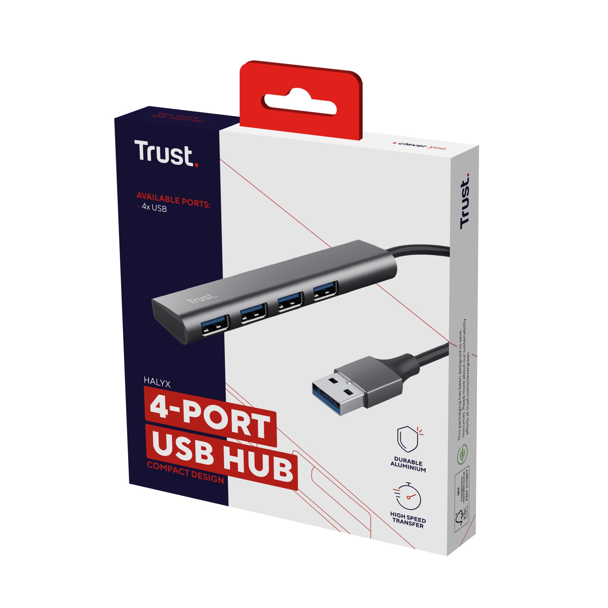 Trust Halyx USB-Hub – 4× USB-A, für Windows/Mac/ChromeOS