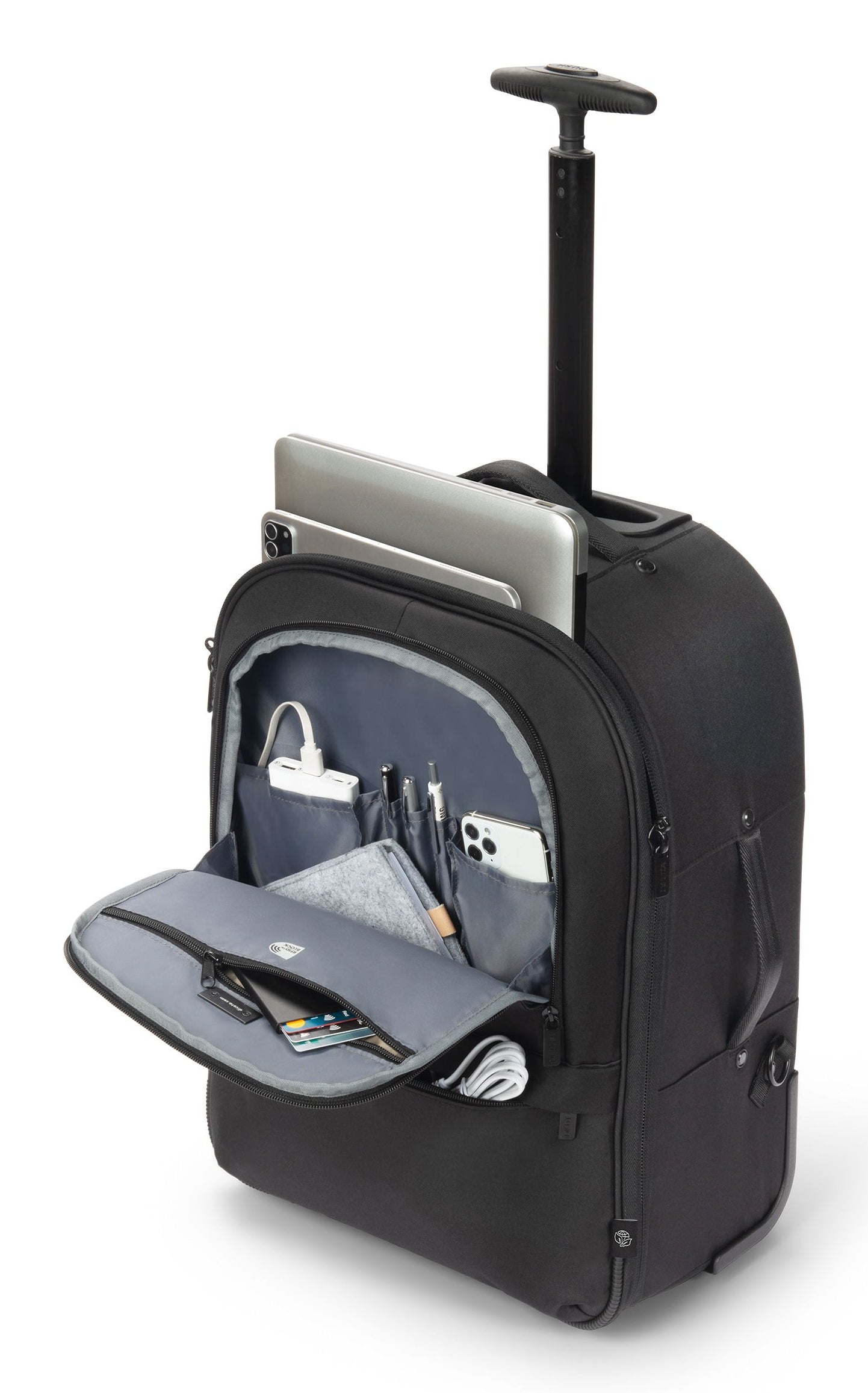 DICOTA Notebook-Rucksack bis 16" – mit Rollen, Teleskopgriff – Schwarz