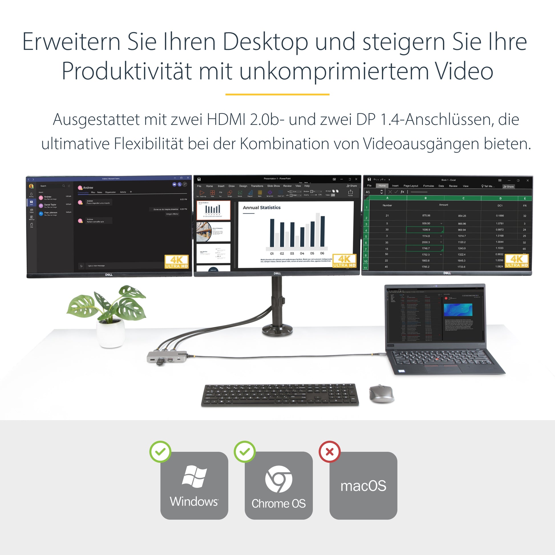 StarTech.com Multiport-Adapter – USB-C, 2× DP, 2× HDMI, 3× USB-A, 1× USB-C, 100 W PD, für Windows/ChromeOS