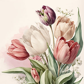 Braun + Company Servietten Vintage Tulip, mehrfarbig – 33 × 33 cm, 3-lagig – 20 Stück