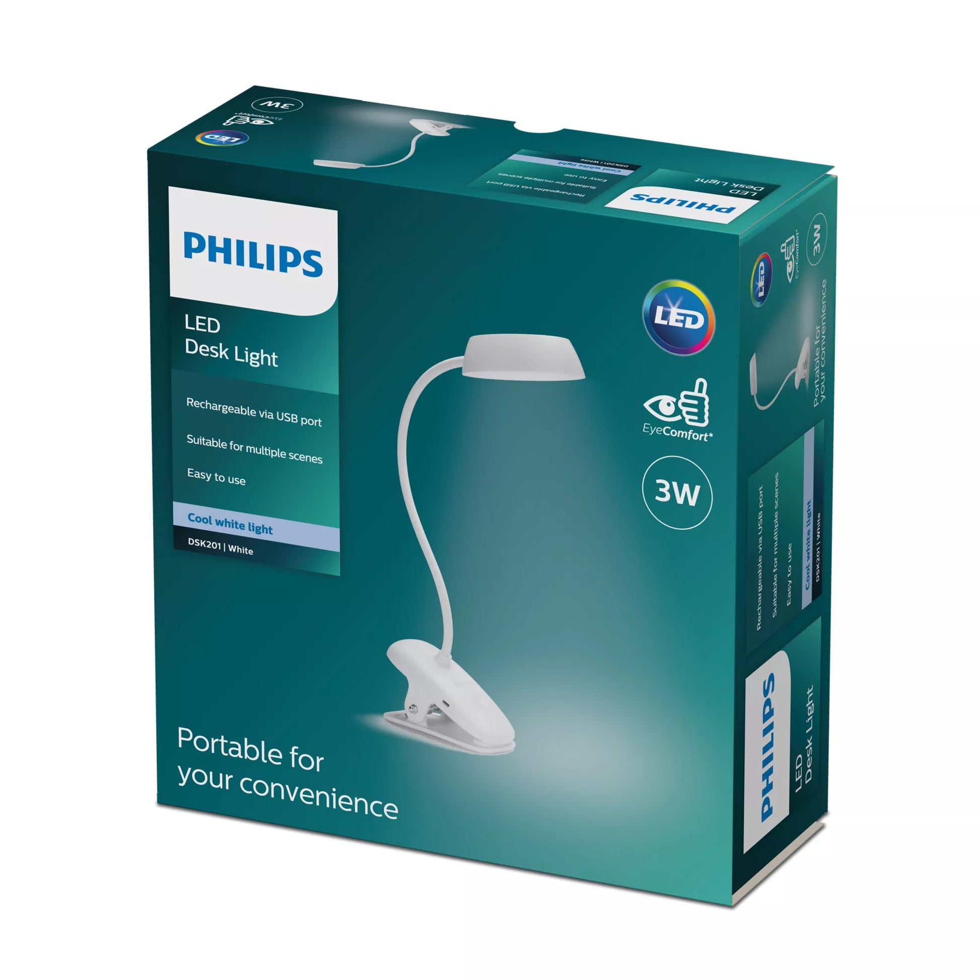 Philips by Signify Philips Tischleuchte Donutclip – 30 × 20 × 9,9 cm, 175 lm, 3 W, 4000 K, dimmbar, weiss, USB