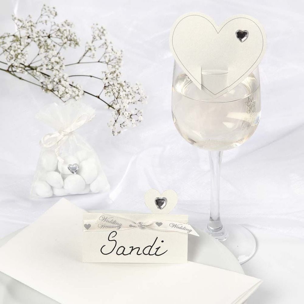 Creativ Company Tischkarten Hochzeit – Weiss – 8 × 8,5 cm – Kunstpapier – 20 Stk