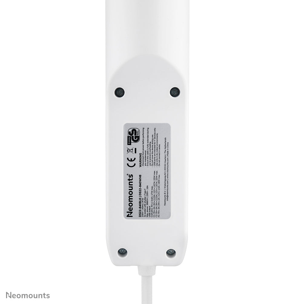 Neomounts DS22-840WH6 – Tischsteckdose, 3×230 V, 2× USB-A, 2× USB-C (Power Delivery), 1,4 m, Weiss