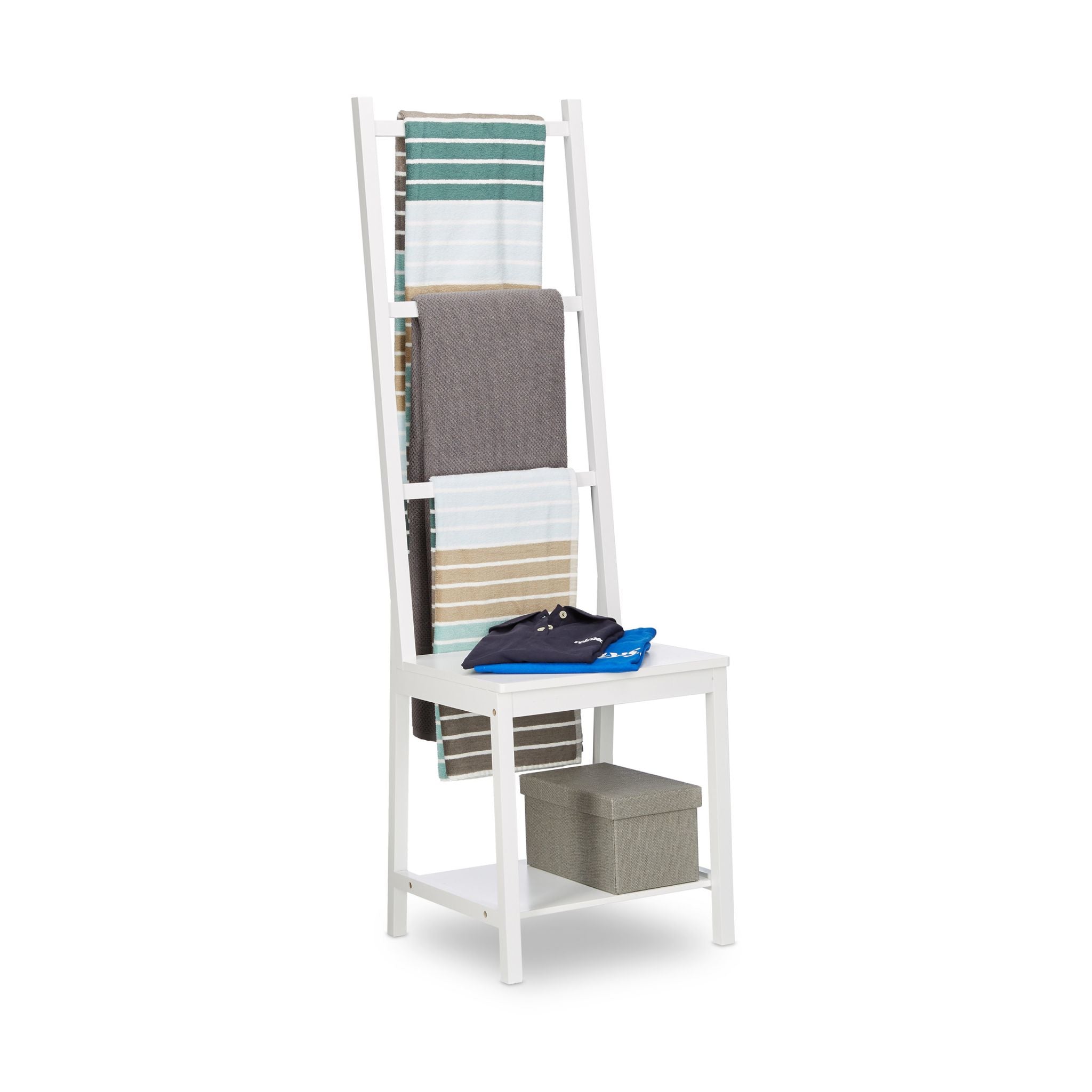 Relaxdays Garderobenständer – Bambus, Weiss, 40 × 42 × 133 cm