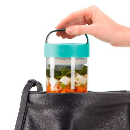 Lékué Lunchbecher – 600 ml, 9,2 × 9,2 × 18,8 cm, Kunststoff (Tritan), Türkis, mikrowellengeeignet