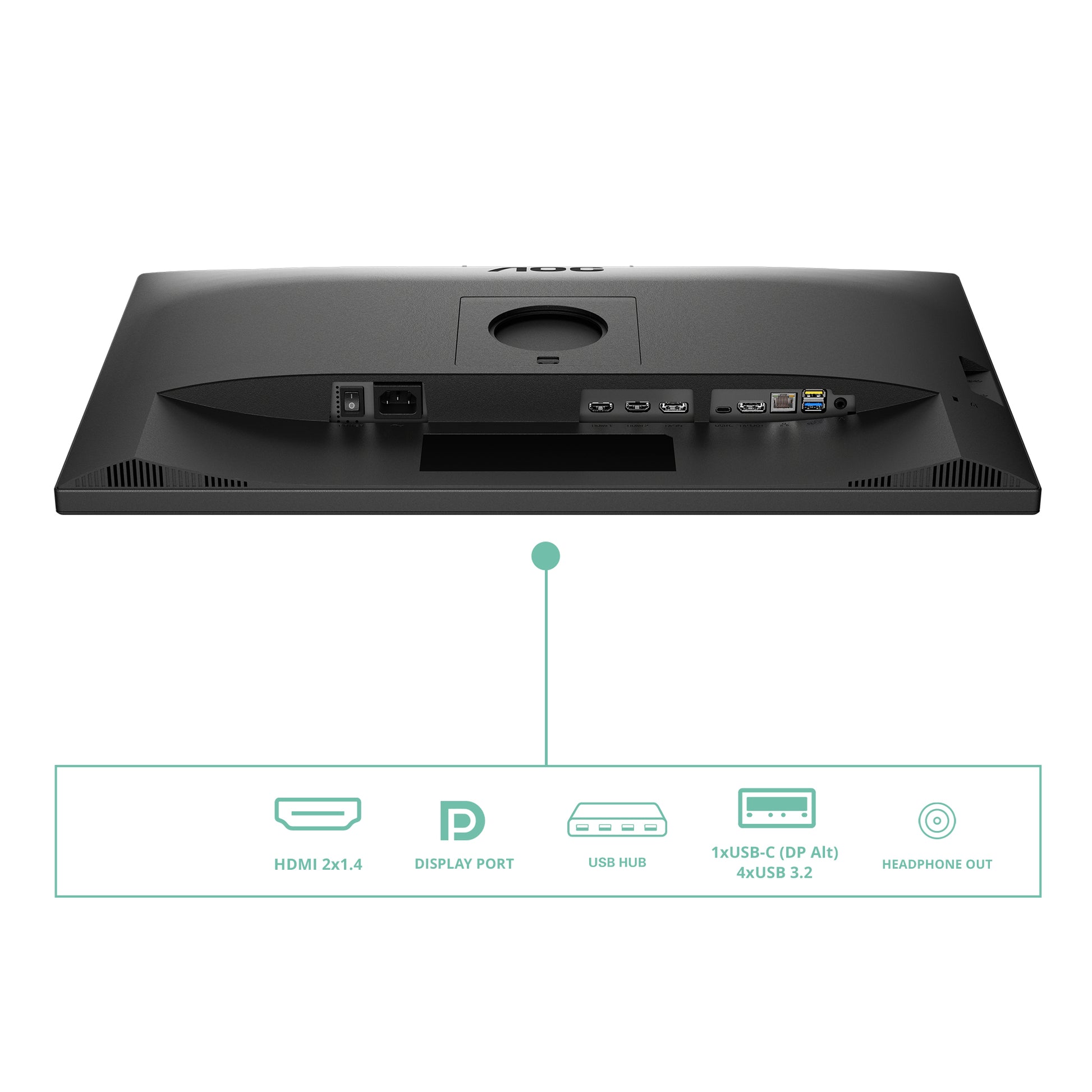 AOC Monitor, 27", IPS, 75 Hz, 350 cd/m², Webcam, USB-Hub, Integrierte Lautsprecher, VESA 100 × 100, Schwarz