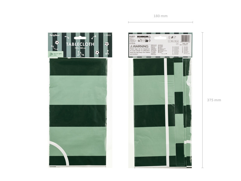 PartyDeco Tischdecke – 120×180 cm, Dunkelgrün/Weiss, Fussballfeld
