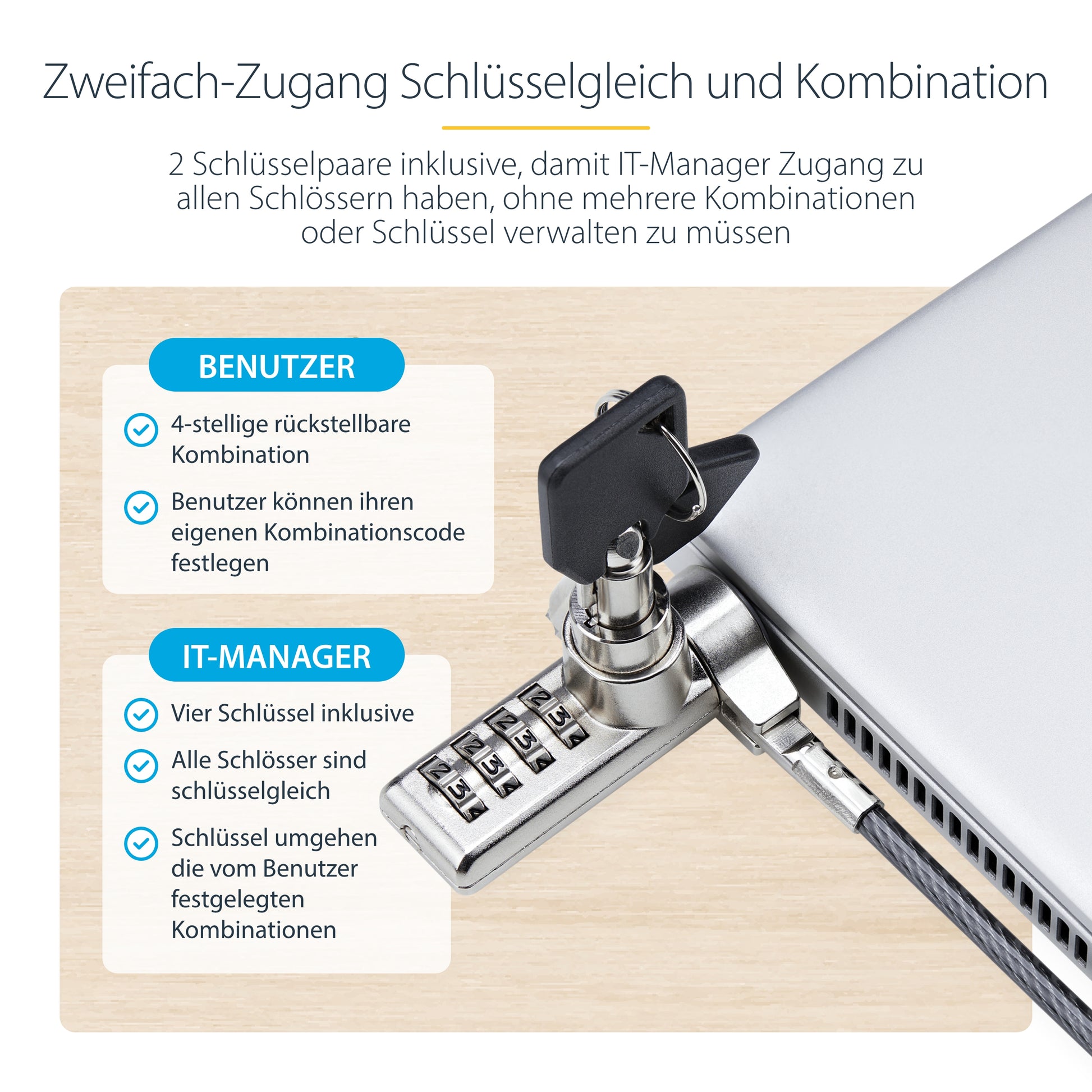 StarTech.com 10er-Pack Kabelschloss für Laptop – Kensington, Kombinationsschloss, 2 m – Schwarz/Stahl
