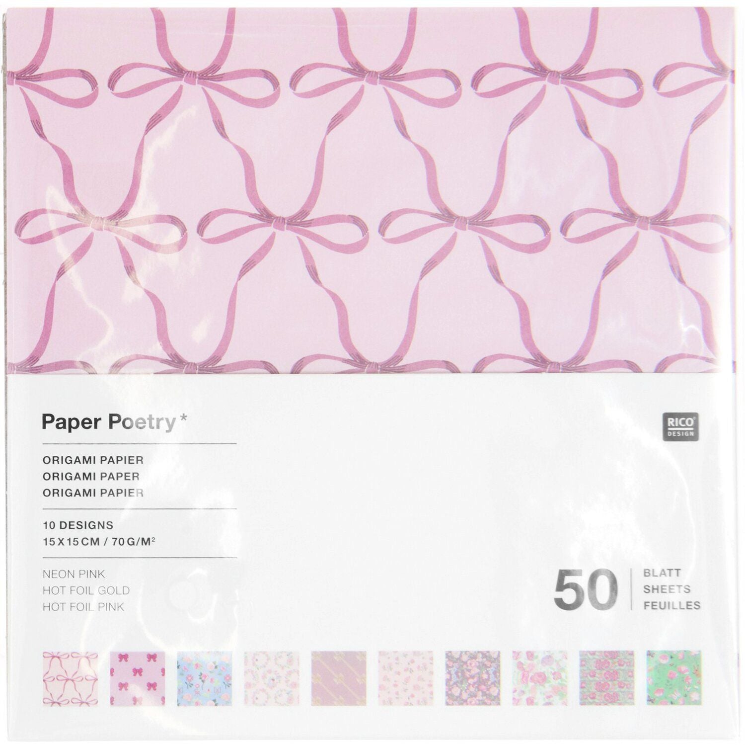Rico Design Origamipapier – 15 × 15 cm, rosa, 70 g/m² – 50 Blatt