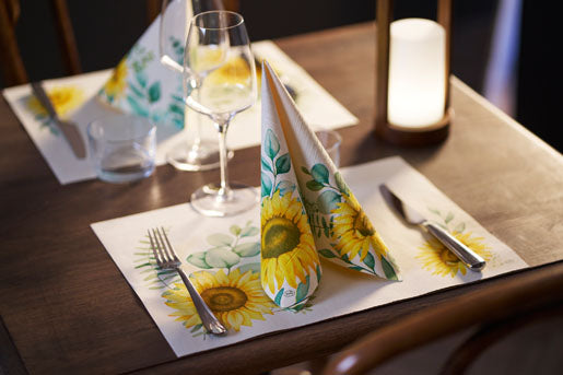 Duni Servietten Sunflower Dreams, gelb – 40 × 40 cm, 4-lagig – 300 Stück