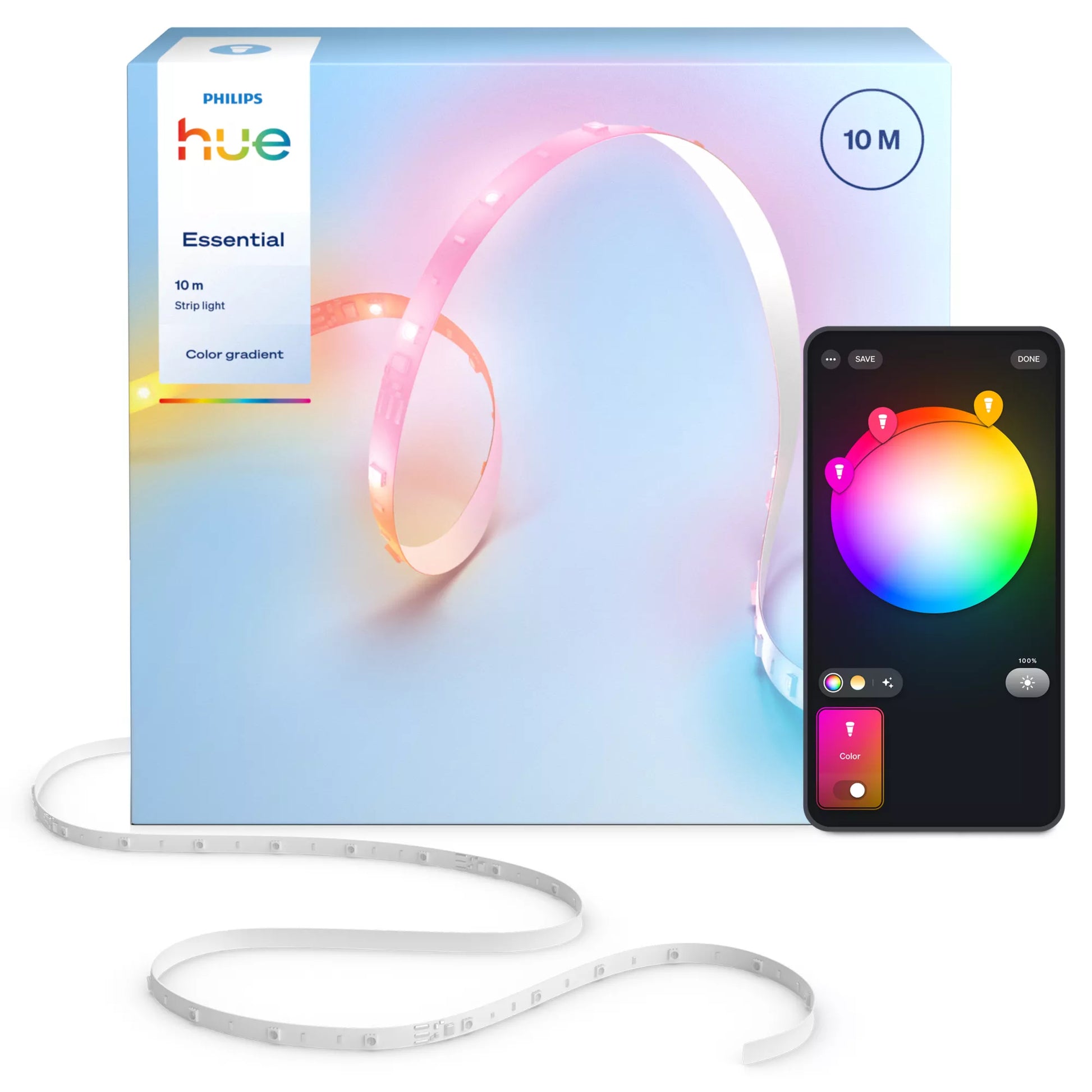 Philips by Signify Philips Hue LED-Strip Essential Lightstrip – 10 m, 27,2 W, RGBIC, BT/Zigbee, für Alexa/Google/HomeKit, weiss