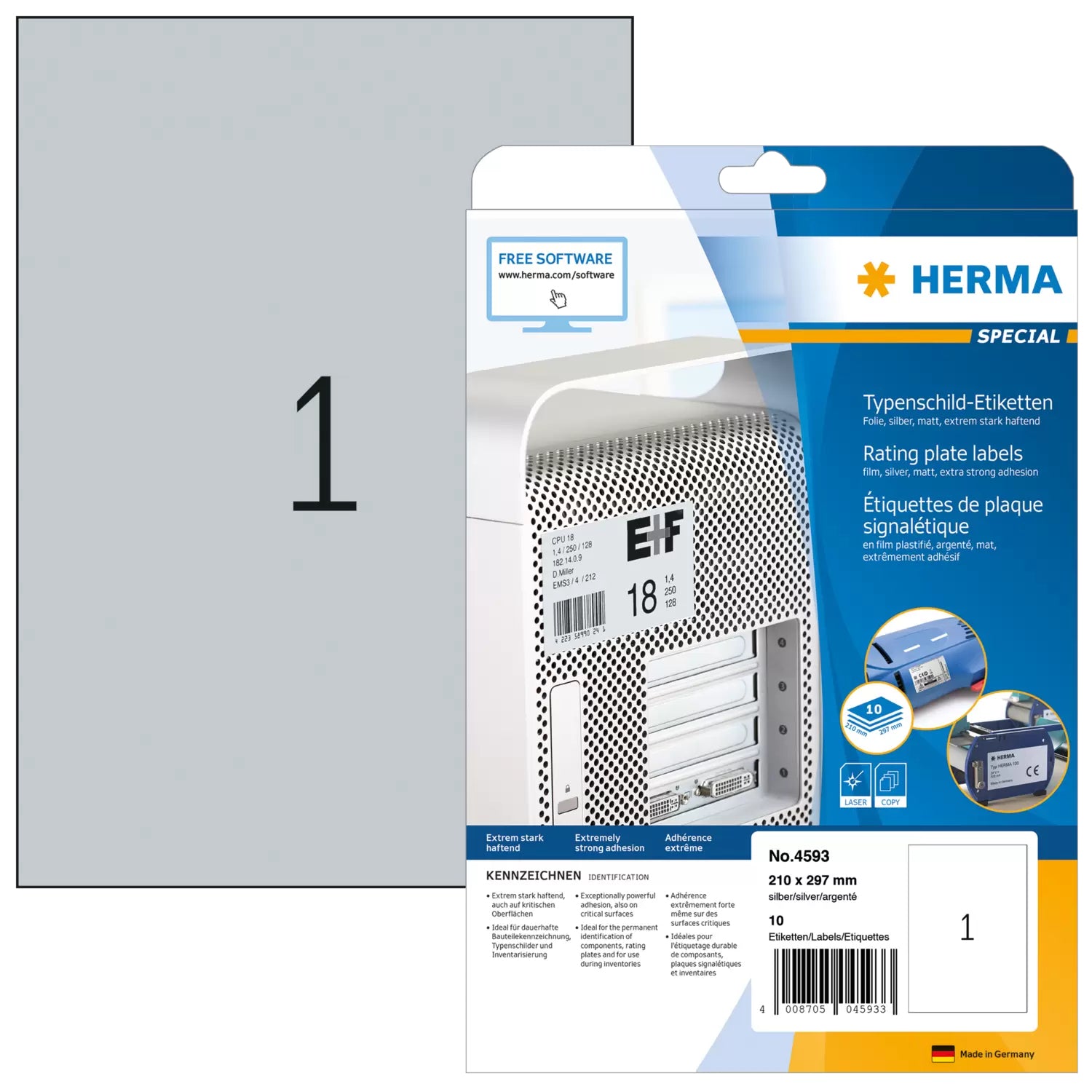 HERMA Selbstklebende Etiketten, Silber, 10 Stück