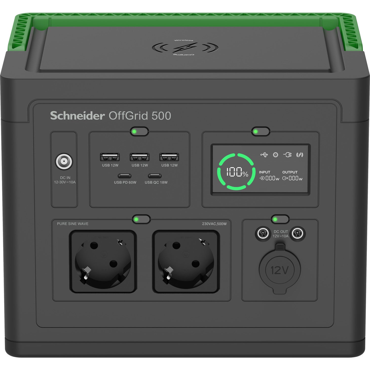 APC OffGrid 500 – Powerstation, 517 Wh, 500 W AC, Li‑Ion, 2× Schuko (Typ F), LCD, Kabelloses Laden