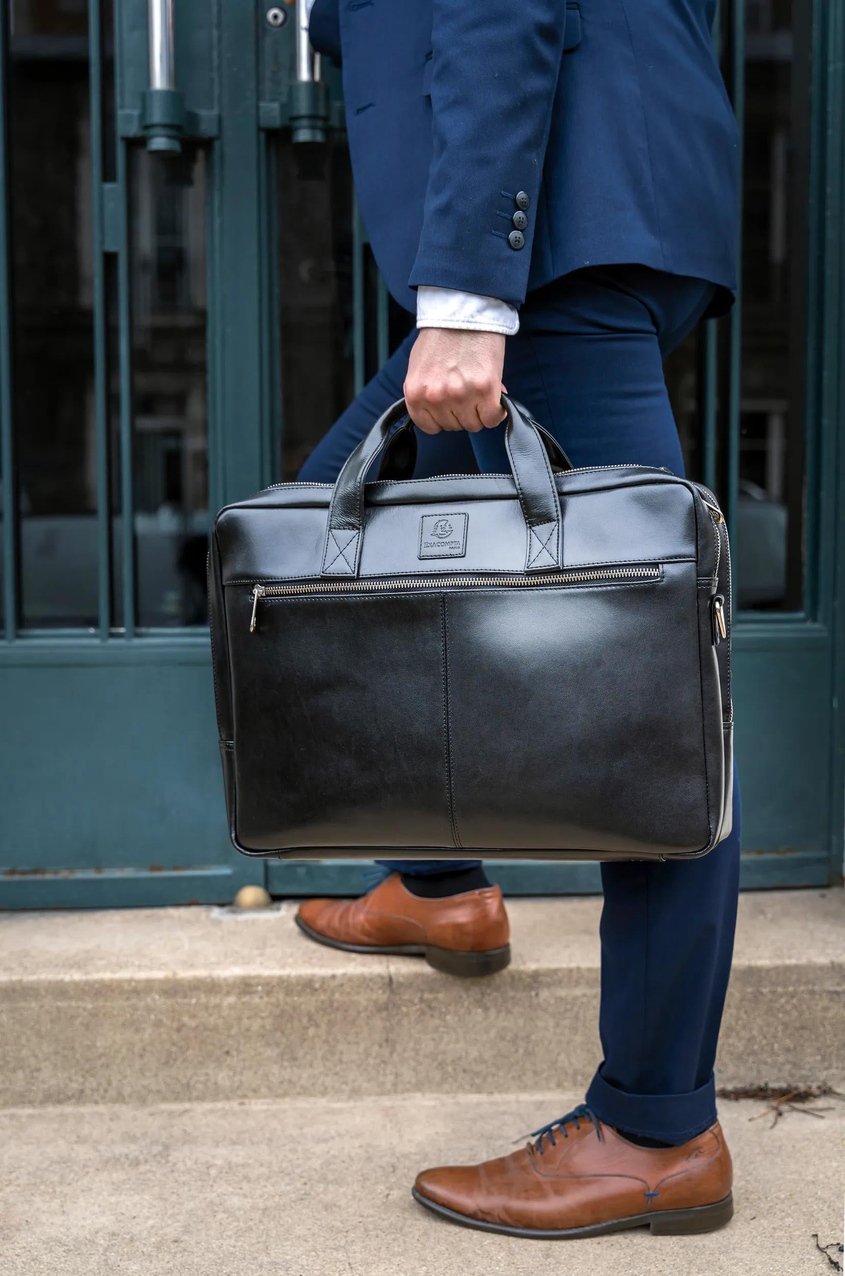 Exacompta Notebook-Tasche für Notebooks bis 15,6" – Leder, wasserabweisend – Schwarz