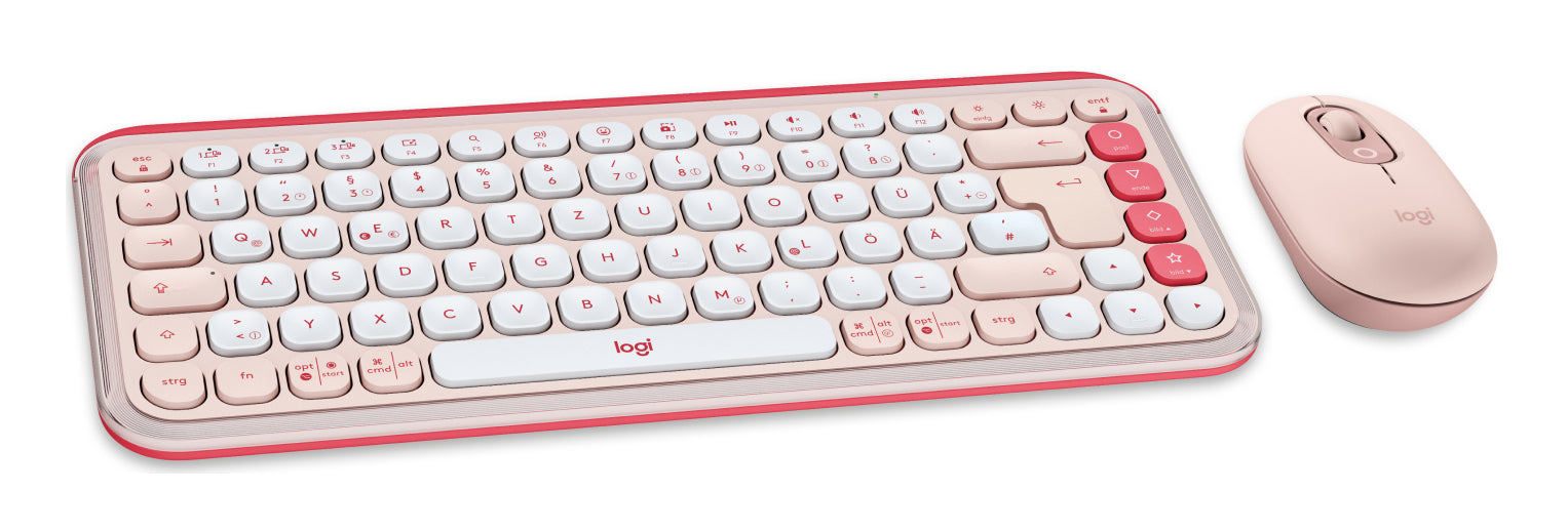 Logitech Tastatur, kabellos (Bluetooth), DE-Layout (DE), Rosa/Weiss