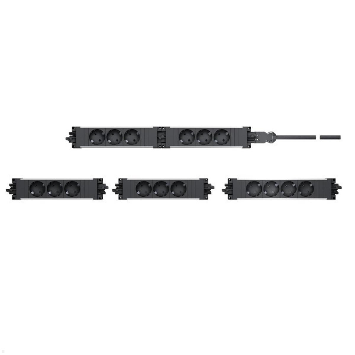Bachmann Steckdosenleiste, 4×Schuko (Typ F), ohne Schalter, IP20 – schwarz