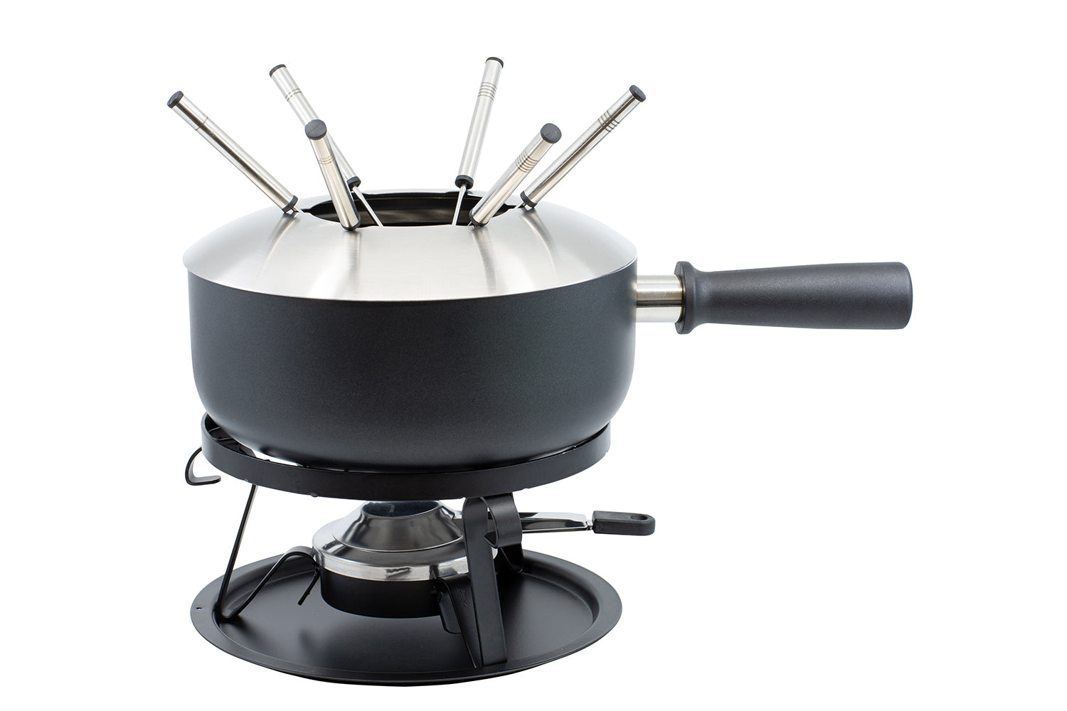 Kadastar Fondue-Set – Ø 22 cm, Aluminium/Edelstahl, für Käsefondue, Induktion, Schwarz, 6 Personen, 22 Teile