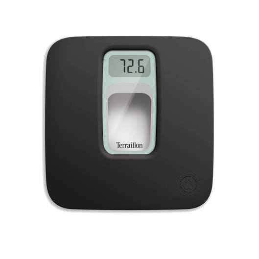 Terraillon Personenwaage Frenchy 15244 – 32,5×32,5×2,5 cm, Glas, recycelbarer Kunststoff, 160 kg, Schwarz