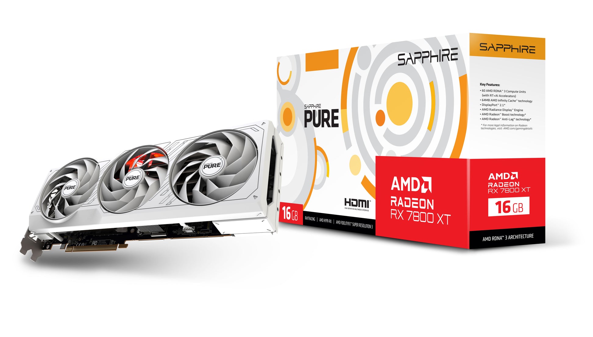 Sapphire PURE Radeon RX 7800 XT – PCIe Grafikkarte – 16 GB GDDR6, 2×HDMI, 2×DisplayPort, PCIe x16 4.0, 270 W