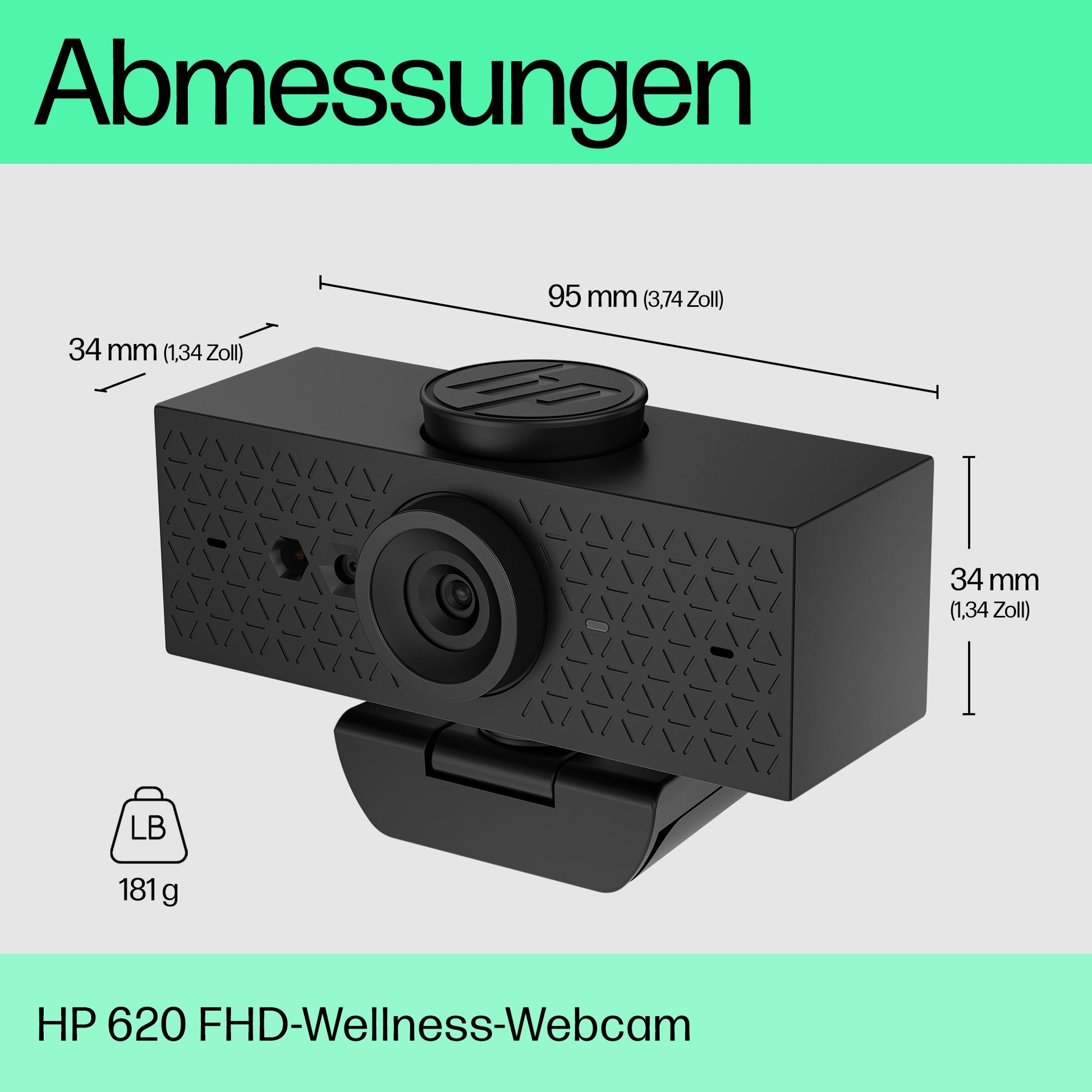HP 620 FHD Webcam – Full HD, 60 fps, USB, 92°, Schwarz