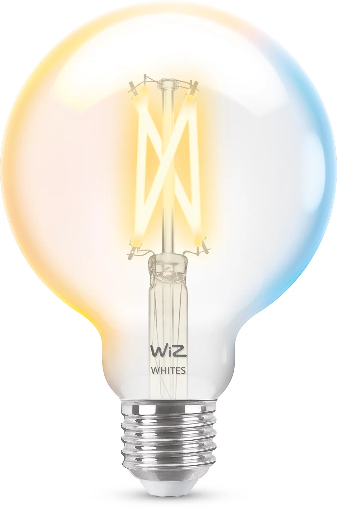 WiZ Smart-Leuchtmittel E27 G95 – 2700–6500 K, 806 lm, 7 W, WLAN/Bluetooth – 1 Stk., Transparent