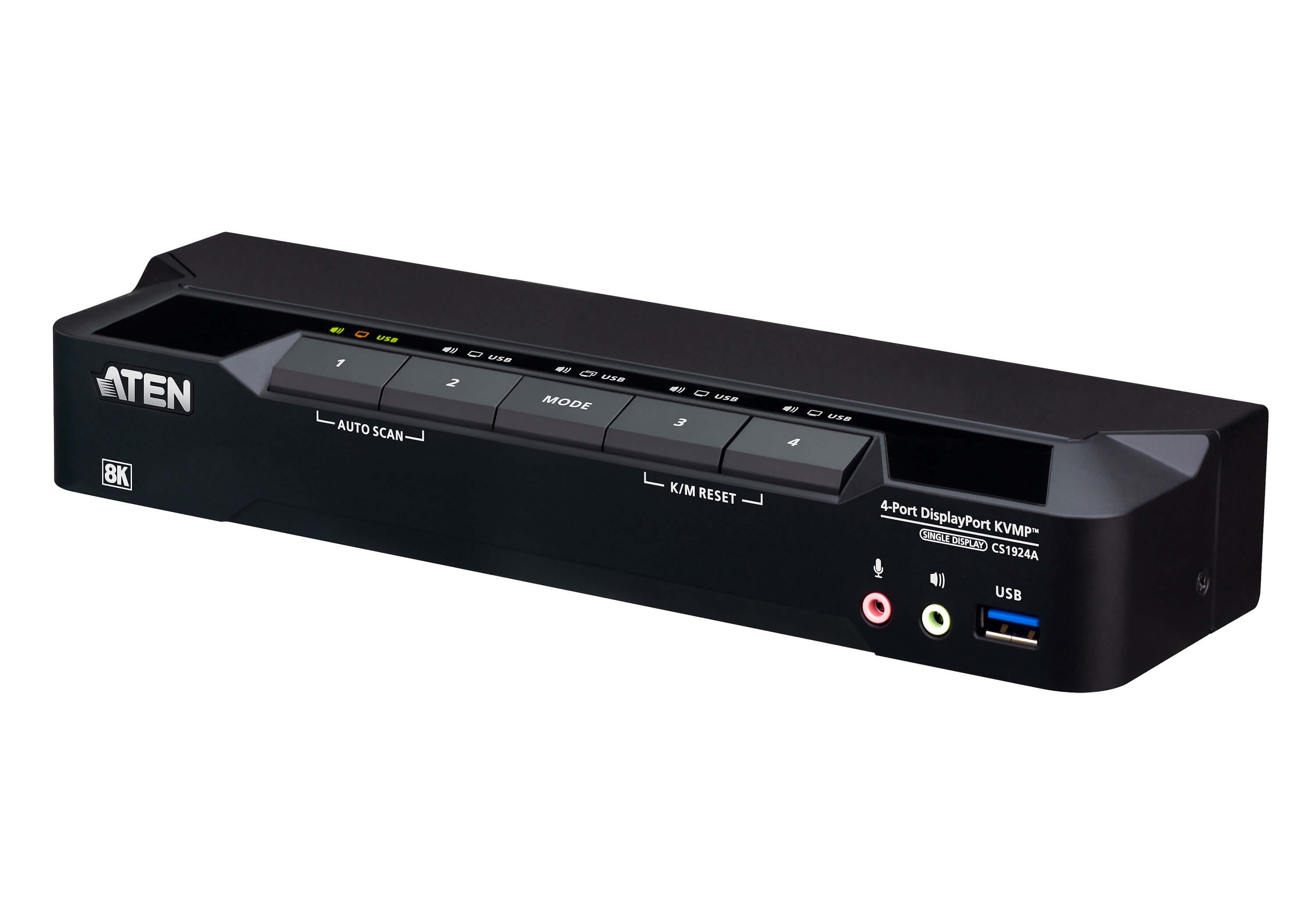 ATEN CS1924A KVM-Switch – DP (8K), 2× USB-A, 4× USB-B, 3,5 mm Audio