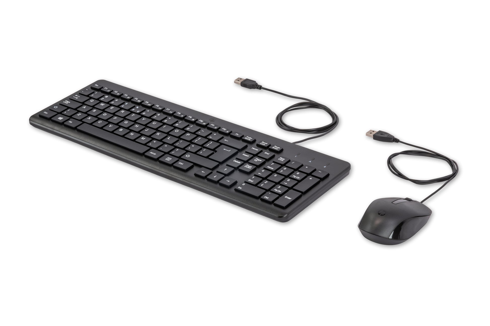 HP 150 – Tastatur- und Maus-Set – QWERTY (EN) – USB (kabelgebunden), Full-Size, Membran, 1600 DPI, Schwarz
